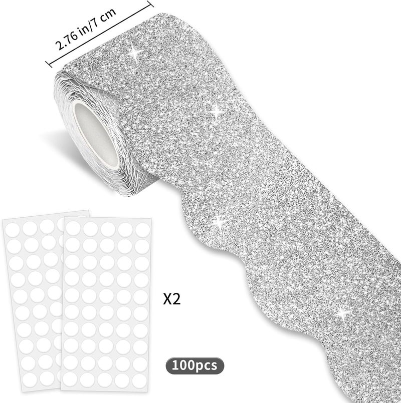 STARLIBOO 60 Feet Bulletin Board Borders, Holographic Silver Scalloped Rolled Border Trim for School, Classroom & Offices - Image 2